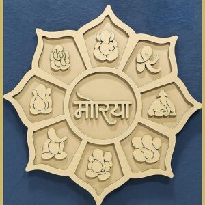 American Elm 1Pcs 2 Layer Ashtavinayak Ganpati Mandala Wall Art Pine MDF Hindu Festival Decor Unfinished Wooden Mandala Art (12 inch)